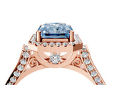 Rose gold Fancy Blue Radiant Cut Halo Round Diamond Twist Band with Four-Prong Setting_4