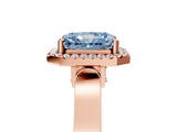Rose gold Fancy Blue Radiant Cut Halo Round Diamond Twist Band with Four-Prong Setting_5