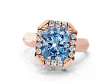 Rose gold Fancy Blue Radiant  Cut Halo Solitaire Engagement Ring with Square Band and Four-Prong Setting_183
