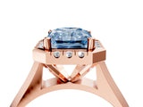 Rose gold Fancy Blue Radiant  Cut Halo Solitaire Engagement Ring with Square Band and Four-Prong Setting_70