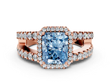 Rose gold Fancy Blue Radiant  Cut Halo Split Shank Diamond Ring with Four-Prong Setting_44