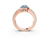 Rose gold Fancy Blue Radiant  Cut Halo Split Shank Diamond Ring with Four-Prong Setting_47