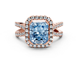 Rose gold Fancy Blue Radiant  Cut Halo Split Shank Pave Set Ring_62