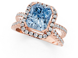 Rose gold Fancy Blue Radiant  Cut Halo Split Shank Pave Set Ring_63