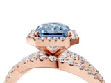 Rose gold Fancy Blue Radiant  Cut Halo Split Shank Prong Setting Ring_16