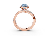 Rose gold Fancy Blue Radiant  Cut Halo Split Shank Prong Setting Ring_64