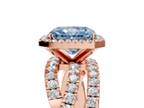 Rose gold Fancy Blue Radiant  Cut Halo Split Shank Prong Setting Ring_66