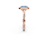 Rose gold Fancy Blue Radiant Cut Halo Twist Band with Four-Prong Setting_14