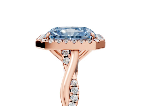 Rose gold Fancy Blue Radiant Cut Halo Twist Band with Four-Prong Setting_17