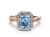 Rose gold Fancy Blue Radiant  Cut Halo Twisted Band Four-Prong Ring_20
