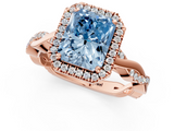 Rose gold Fancy Blue Radiant  Cut Halo Twisted Band Four-Prong Ring_21