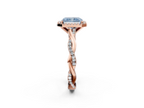 Rose gold Fancy Blue Radiant  Cut Halo Twisted Band Four-Prong Ring_22