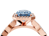 Rose gold Fancy Blue Radiant  Cut Halo Twisted Band Four-Prong Ring_24