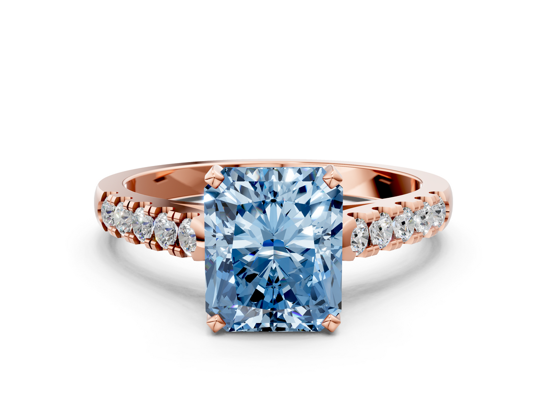 Rose gold Fancy Blue Radiant  Cut Pavé Band Solitaire Ring with Four-Prong Setting_25