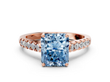 Rose gold Fancy Blue Radiant  Cut Pavé Band Solitaire Ring with Four-Prong Setting_25