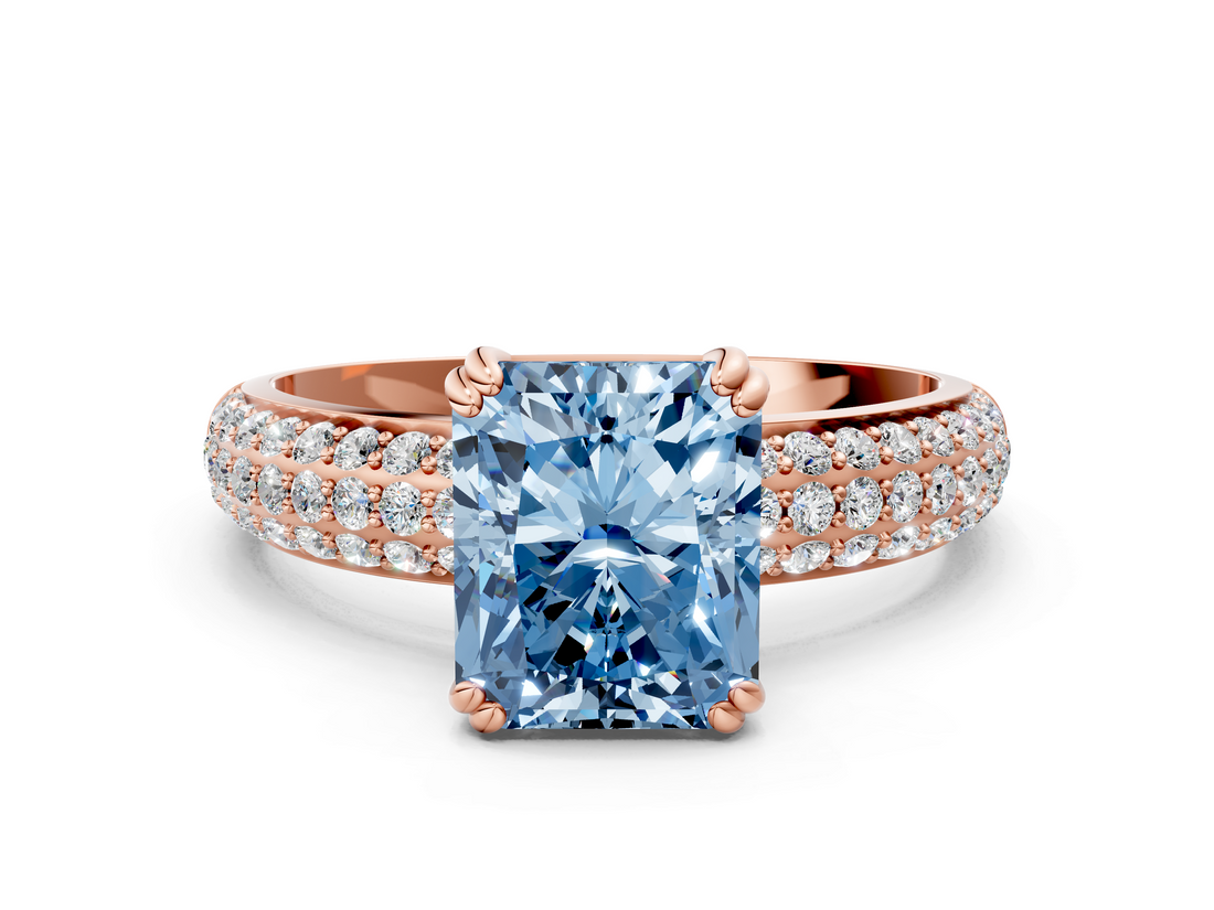 Rose gold Fancy Blue Radiant  Cut Pave Diamond Engagement Ring with Channel Set Band and Four-Prong Setting_20
