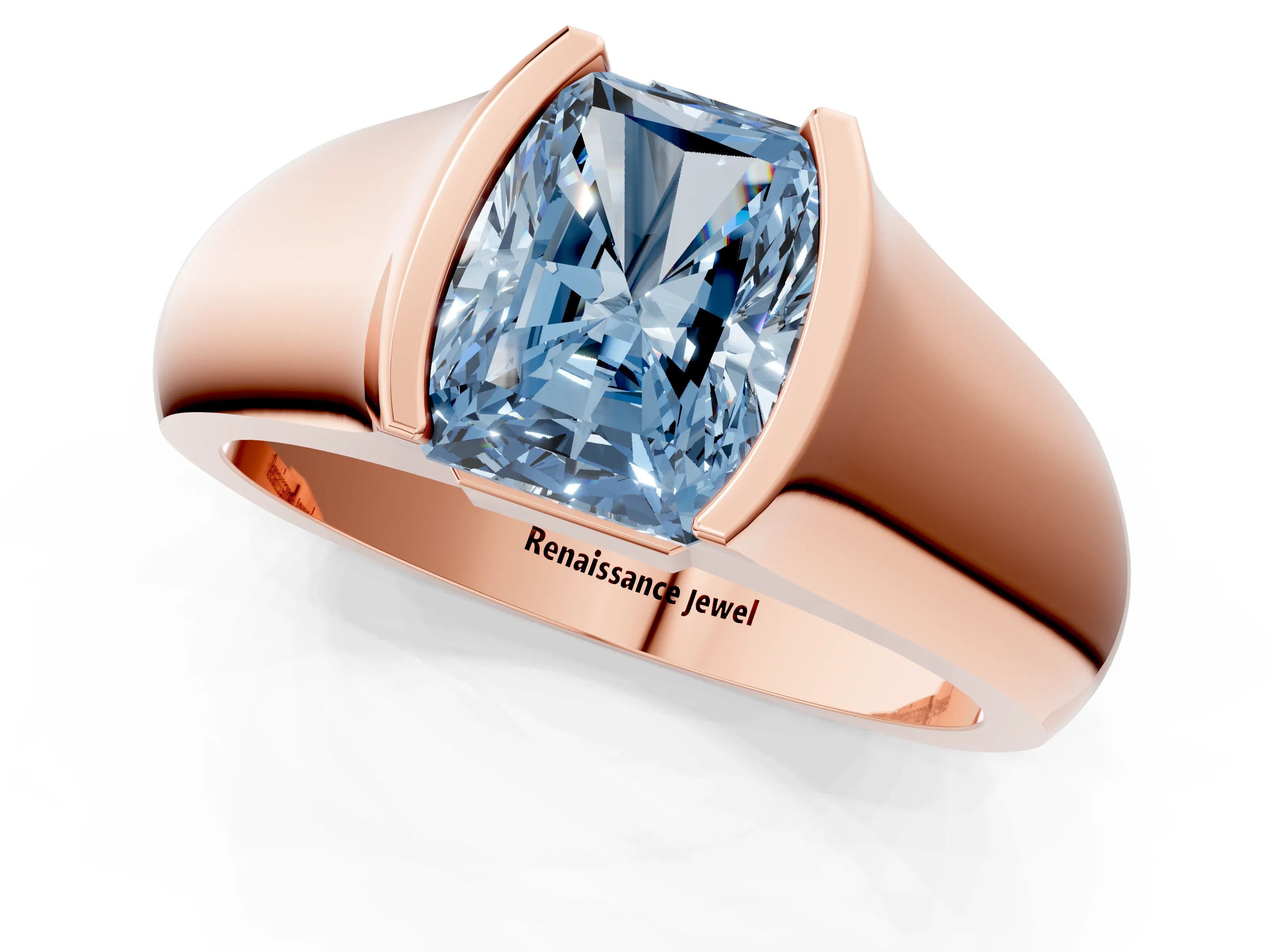 Rose gold Fancy Blue Radiant Cut Solitaire Bezel Set Diamond Ring with Wide Band_1