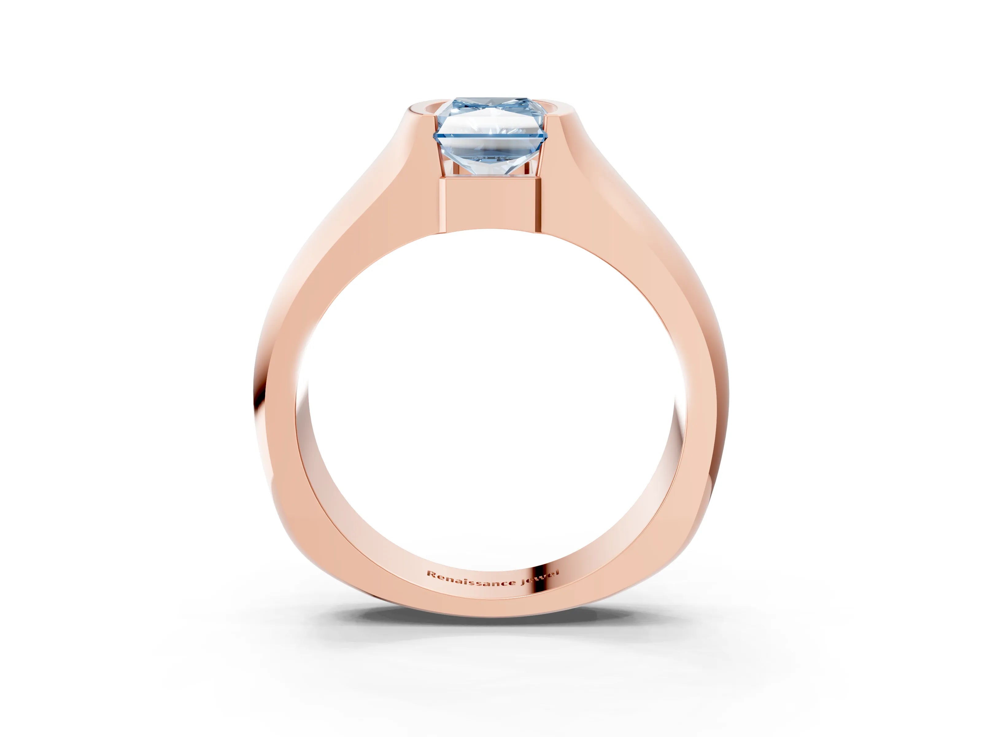 Rose gold Fancy Blue Radiant Cut Solitaire Bezel Set Diamond Ring with Wide Band_3