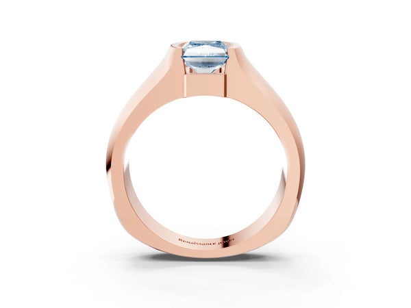 Rose Gold Radiant Cut Half Bezel Engagement Ring Setting for Fancy Blue Center - Design RJ-777