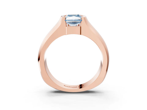 Rose gold Fancy Blue Radiant Cut Solitaire Bezel Set Diamond Ring with Wide Band_3