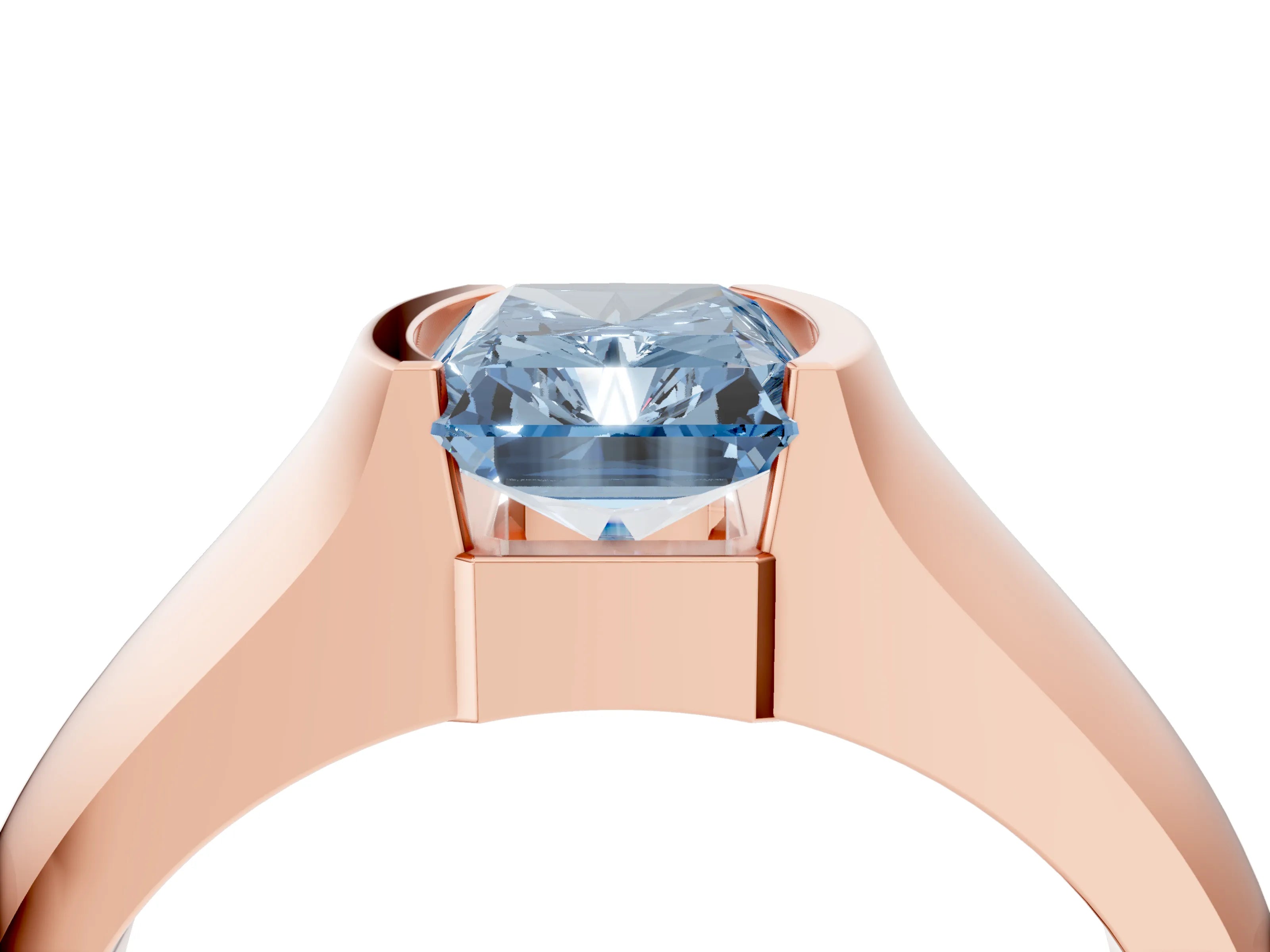 Rose gold Fancy Blue Radiant Cut Solitaire Bezel Set Diamond Ring with Wide Band_4