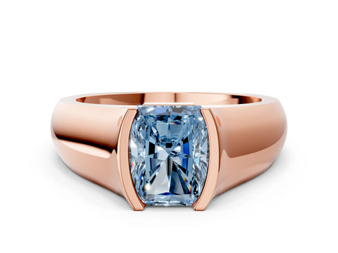Rose gold Fancy Blue Radiant Cut Solitaire Bezel Set Diamond Ring with Wide Band