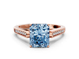 Rose gold Fancy Blue Radiant Cut Solitaire Cathedral Diamond Engagement Ring with Channel-Set Band and Four-Prong Setting_3