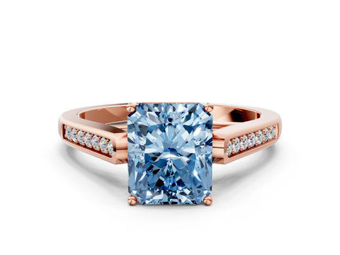 Rose gold Fancy Blue Radiant Cut Solitaire Cathedral Diamond Engagement Ring with Channel-Set Band and Four-Prong Setting_3