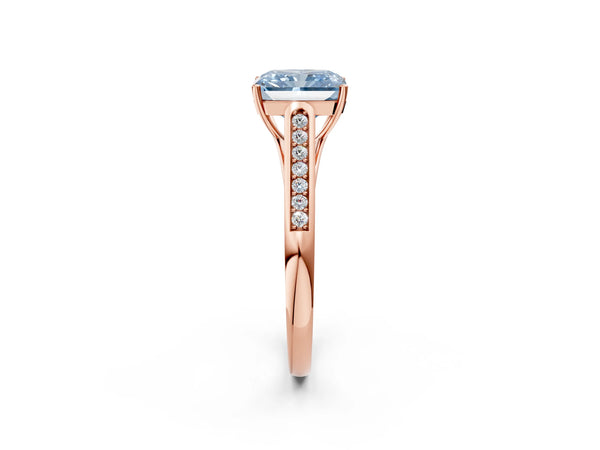 Rose Gold Radiant Cut Cathedral Solitaire Engagement Ring Setting for Fancy Blue Center