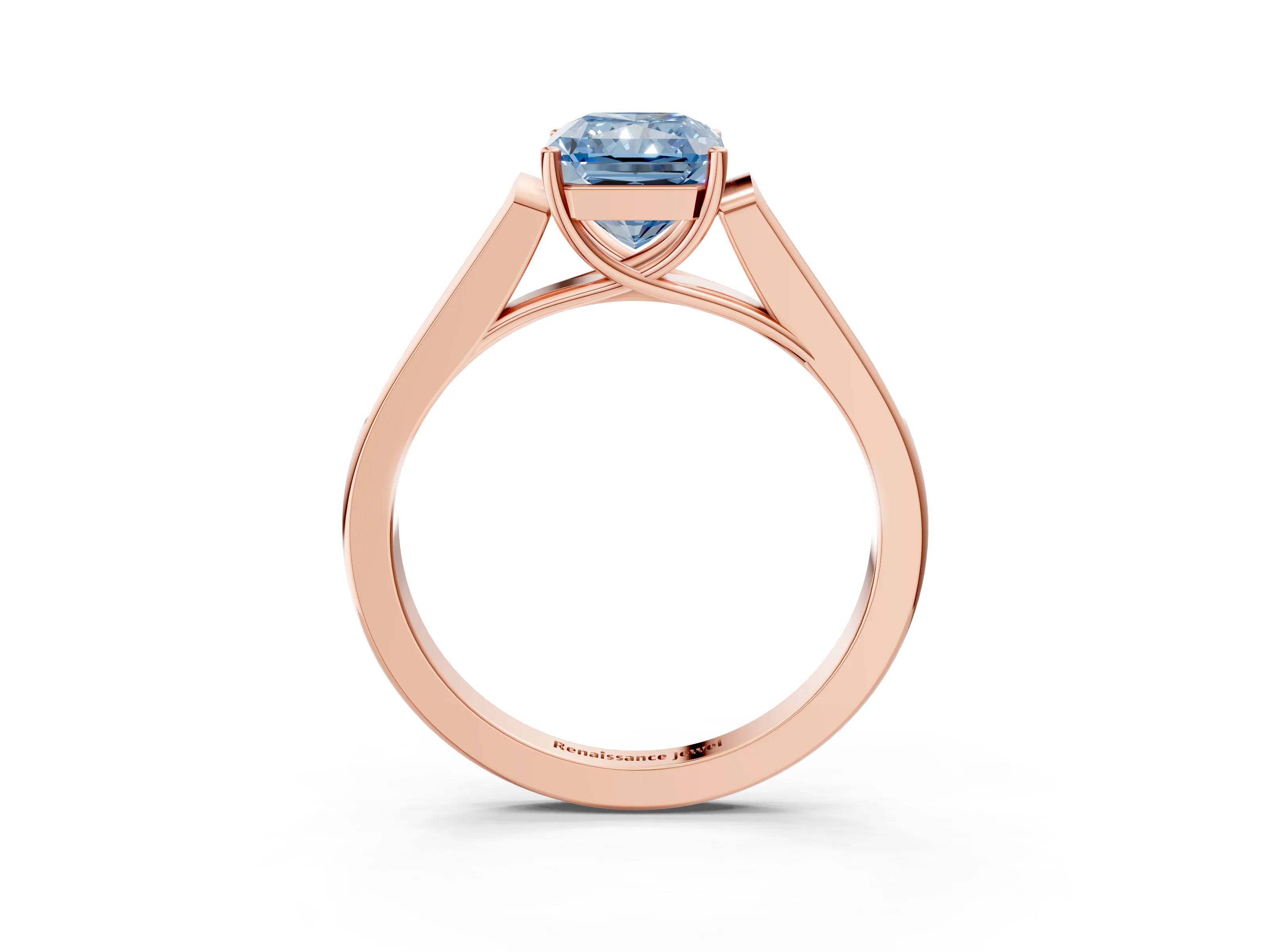 Rose gold Fancy Blue Radiant Cut Solitaire Cathedral Diamond Engagement Ring with Channel-Set Band and Four-Prong Setting_6