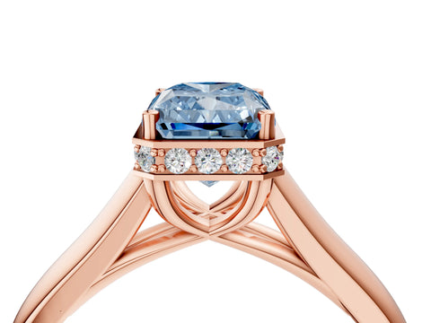 Rose gold Fancy Blue Radiant Cut Solitaire Diamond Engagement Ring with Four-Prong Setting and Tapered Band_4