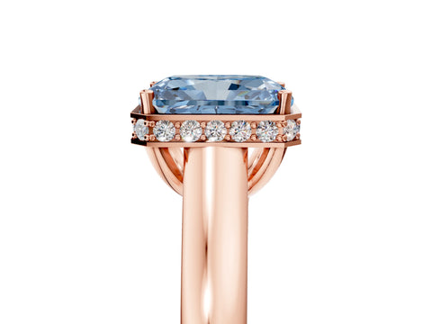 Rose gold Fancy Blue Radiant Cut Solitaire Diamond Engagement Ring with Four-Prong Setting and Tapered Band_5