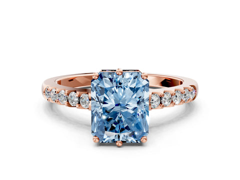 Rose gold Fancy Blue Radiant Cut Solitaire Diamond Engagement Ring with Pavé Band and Six-Prong Setting_12