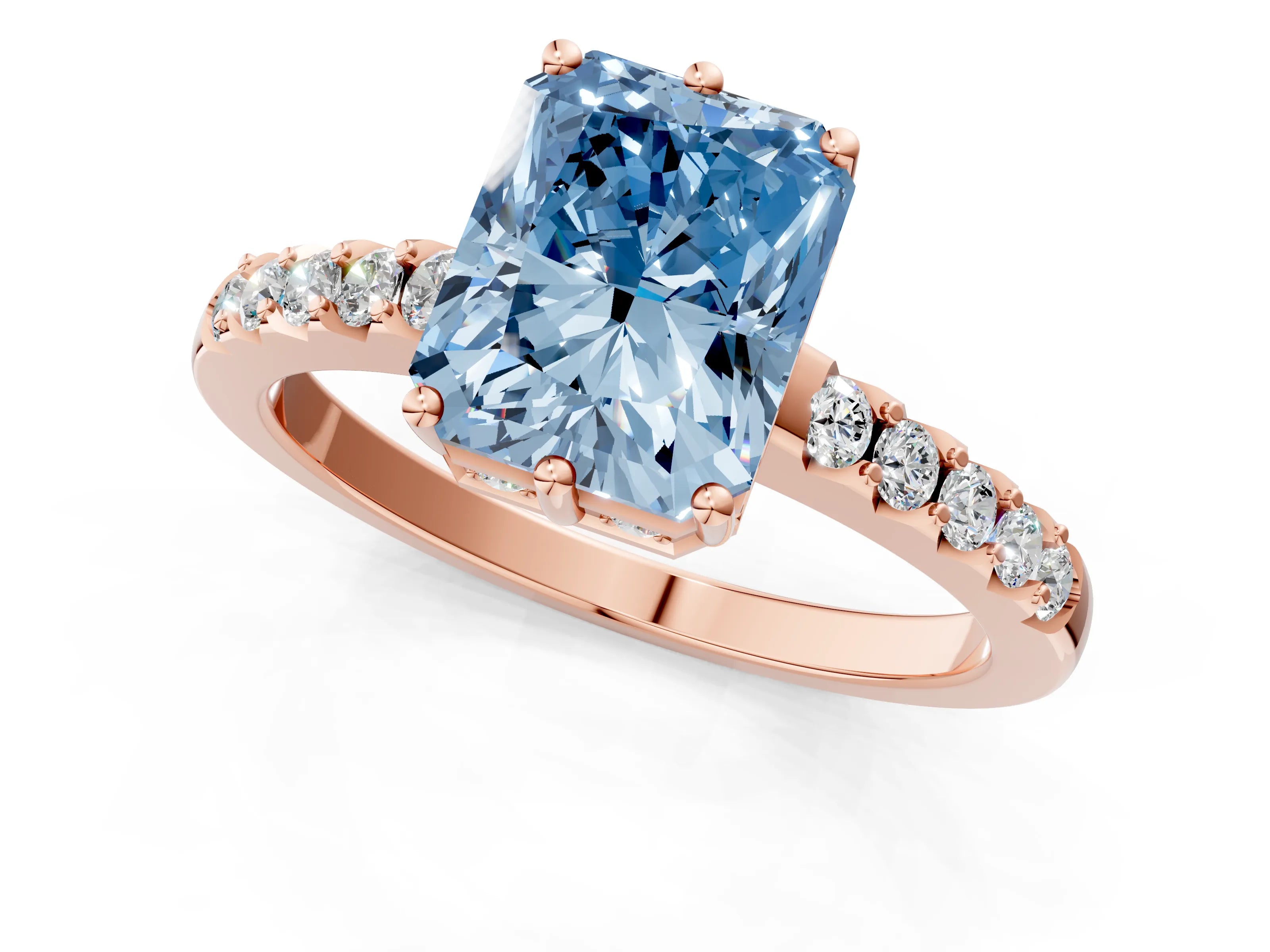 Rose gold Fancy Blue Radiant Cut Solitaire Diamond Engagement Ring with Pavé Band and Six-Prong Setting_13