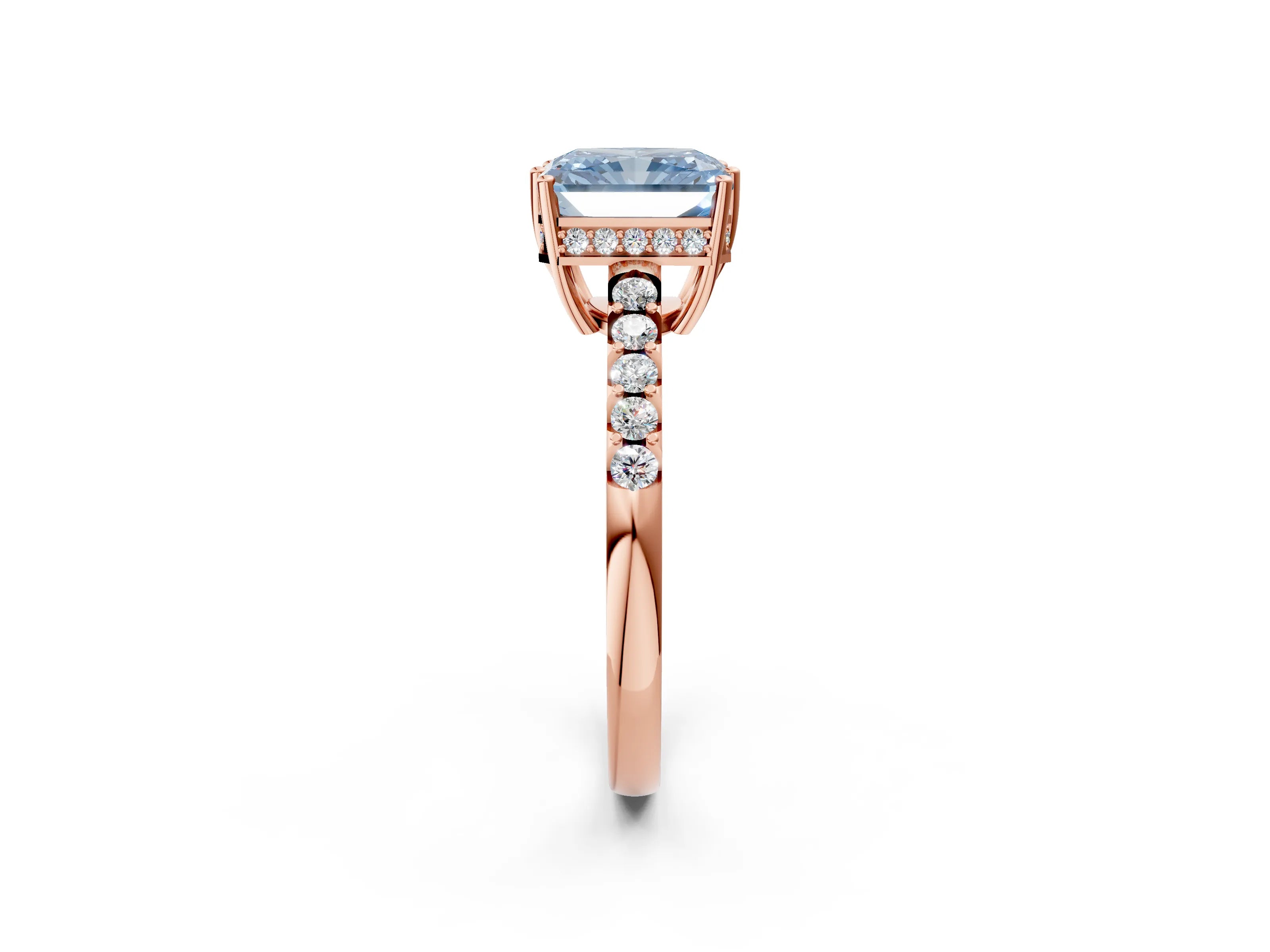 Rose gold Fancy Blue Radiant Cut Solitaire Diamond Engagement Ring with Pavé Band and Six-Prong Setting_14