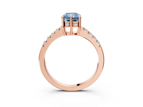 Rose gold Fancy Blue Radiant Cut Solitaire Diamond Engagement Ring with Pavé Band and Six-Prong Setting_15
