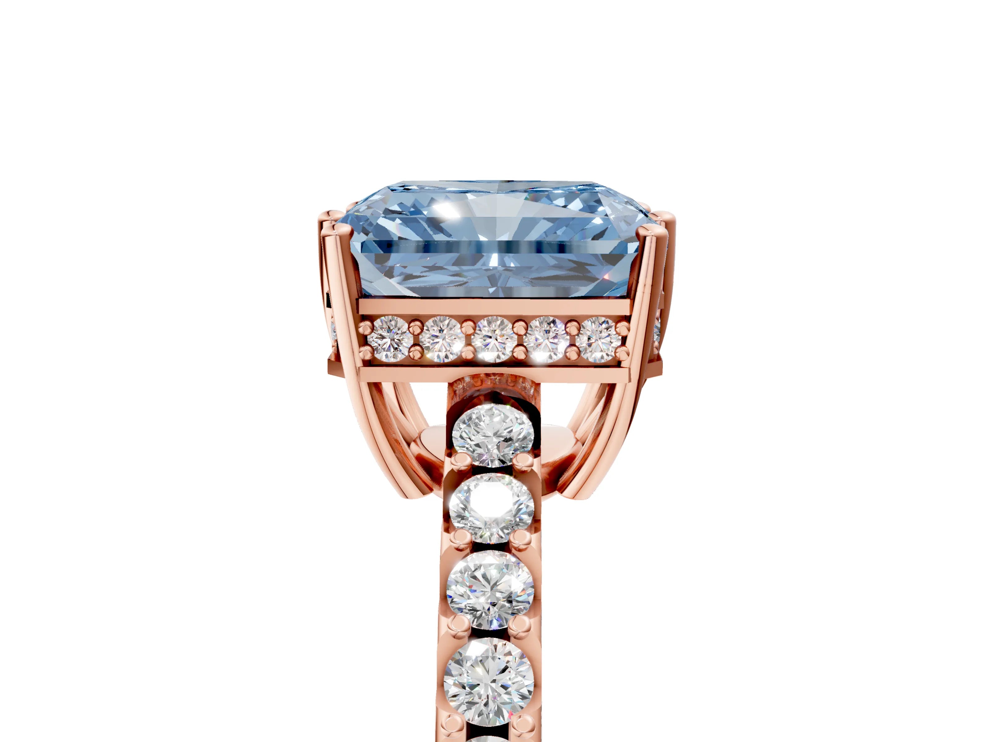 Rose gold Fancy Blue Radiant Cut Solitaire Diamond Engagement Ring with Pavé Band and Six-Prong Setting_17