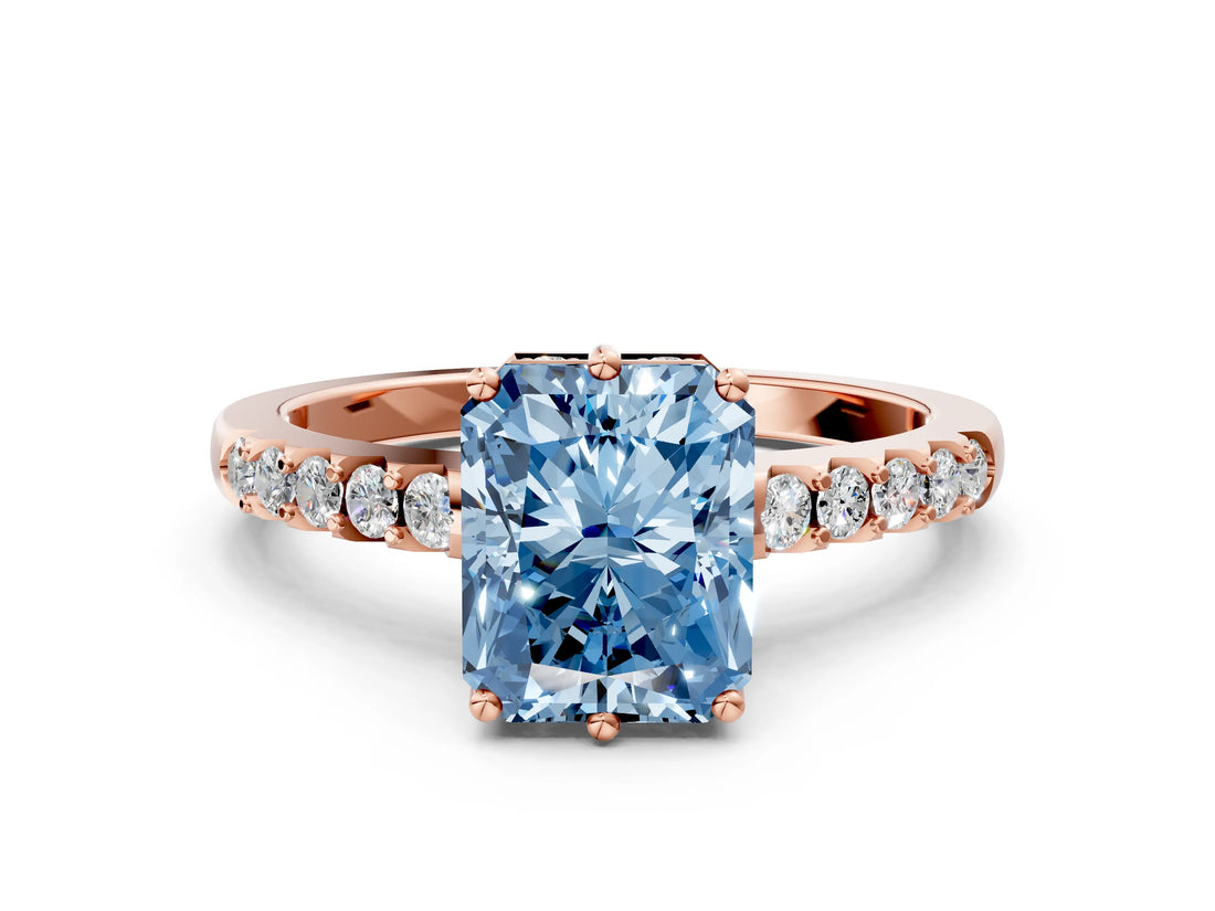 Rose gold Fancy Blue Radiant Cut Solitaire Diamond Engagement Ring with Pavé Band and Six-Prong Setting_24