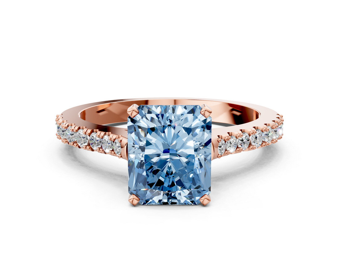 Rose gold Fancy Blue Radiant  Cut Solitaire Diamond Engagement Ring with Pave Band and Four-Prong Setting_148