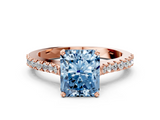 Rose gold Fancy Blue Radiant  Cut Solitaire Diamond Engagement Ring with Pave Band and Four-Prong Setting_148