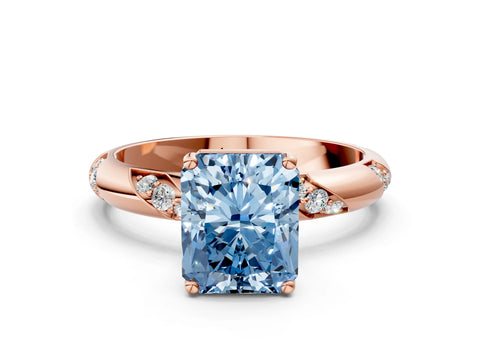 Rose gold Fancy Blue Radiant Cut Solitaire Diamond Engagement Ring with Twisted Pave Band and Four-Prong Setting_3