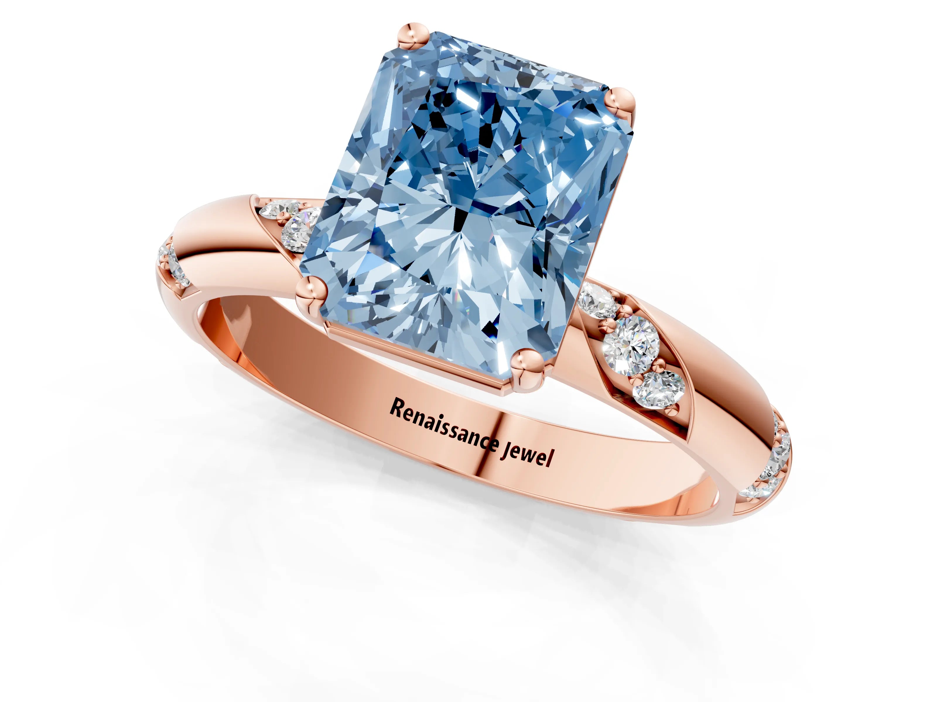 Rose gold Fancy Blue Radiant Cut Solitaire Diamond Engagement Ring with Twisted Pave Band and Four-Prong Setting_4