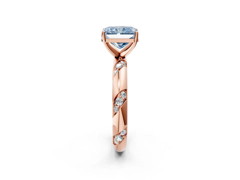 Rose gold Fancy Blue Radiant Cut Solitaire Diamond Engagement Ring with Twisted Pave Band and Four-Prong Setting_5