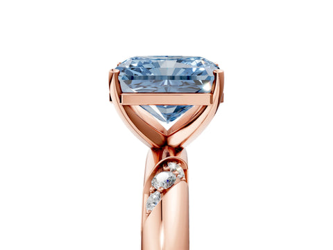 Rose gold Fancy Blue Radiant Cut Solitaire Diamond Engagement Ring with Twisted Pave Band and Four-Prong Setting_8