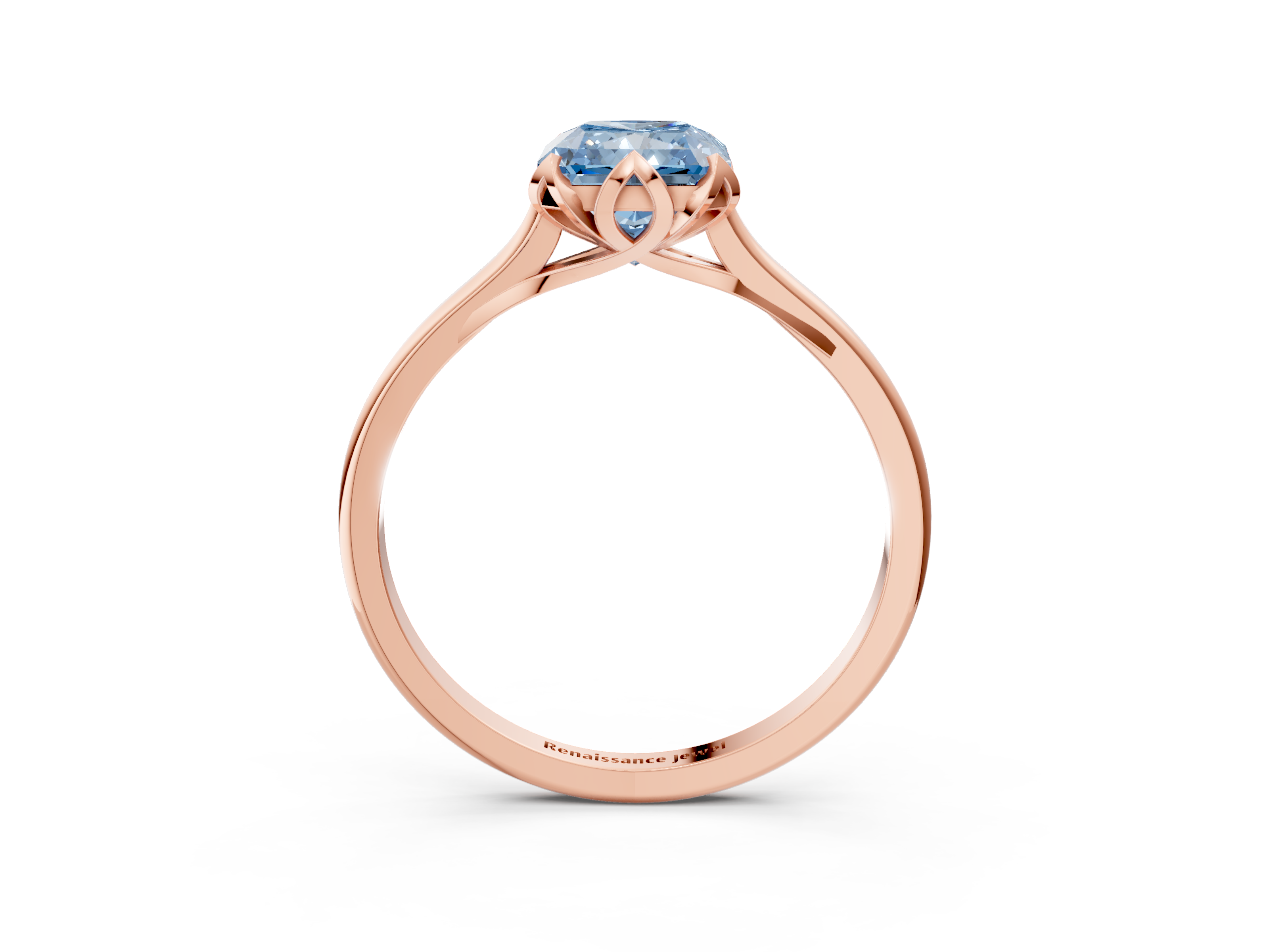 Rose gold Fancy Blue Radiant  Cut Solitaire Diamond Ring with Flower-Prong Setting and Classic Band_24