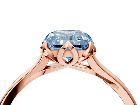 Rose gold Fancy Blue Radiant  Cut Solitaire Diamond Ring with Flower-Prong Setting and Classic Band_25