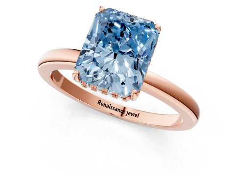 Rose gold Fancy Blue Radiant Cut Solitaire Diamond Ring with Prong Setting and Plain Band_1