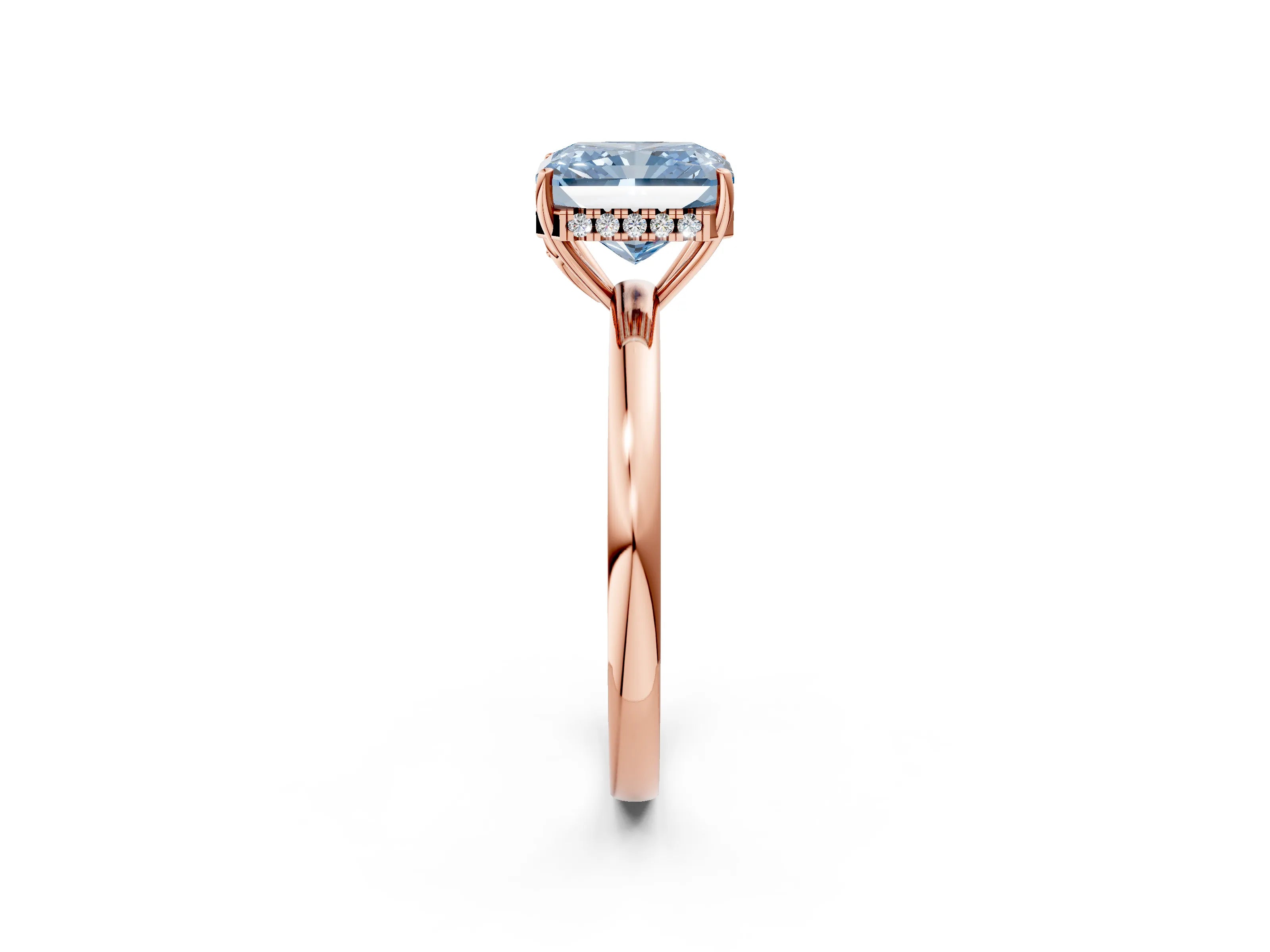 Rose gold Fancy Blue Radiant Cut Solitaire Diamond Ring with Prong Setting and Plain Band_2