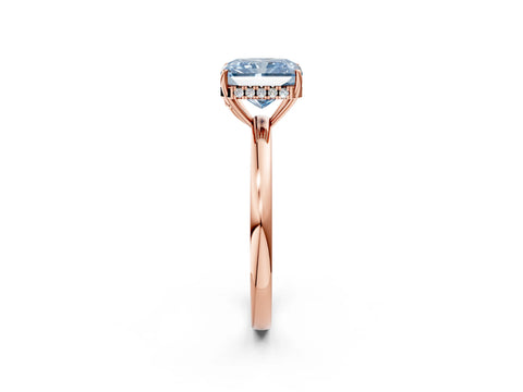 Rose gold Fancy Blue Radiant Cut Solitaire Diamond Ring with Prong Setting and Plain Band_2