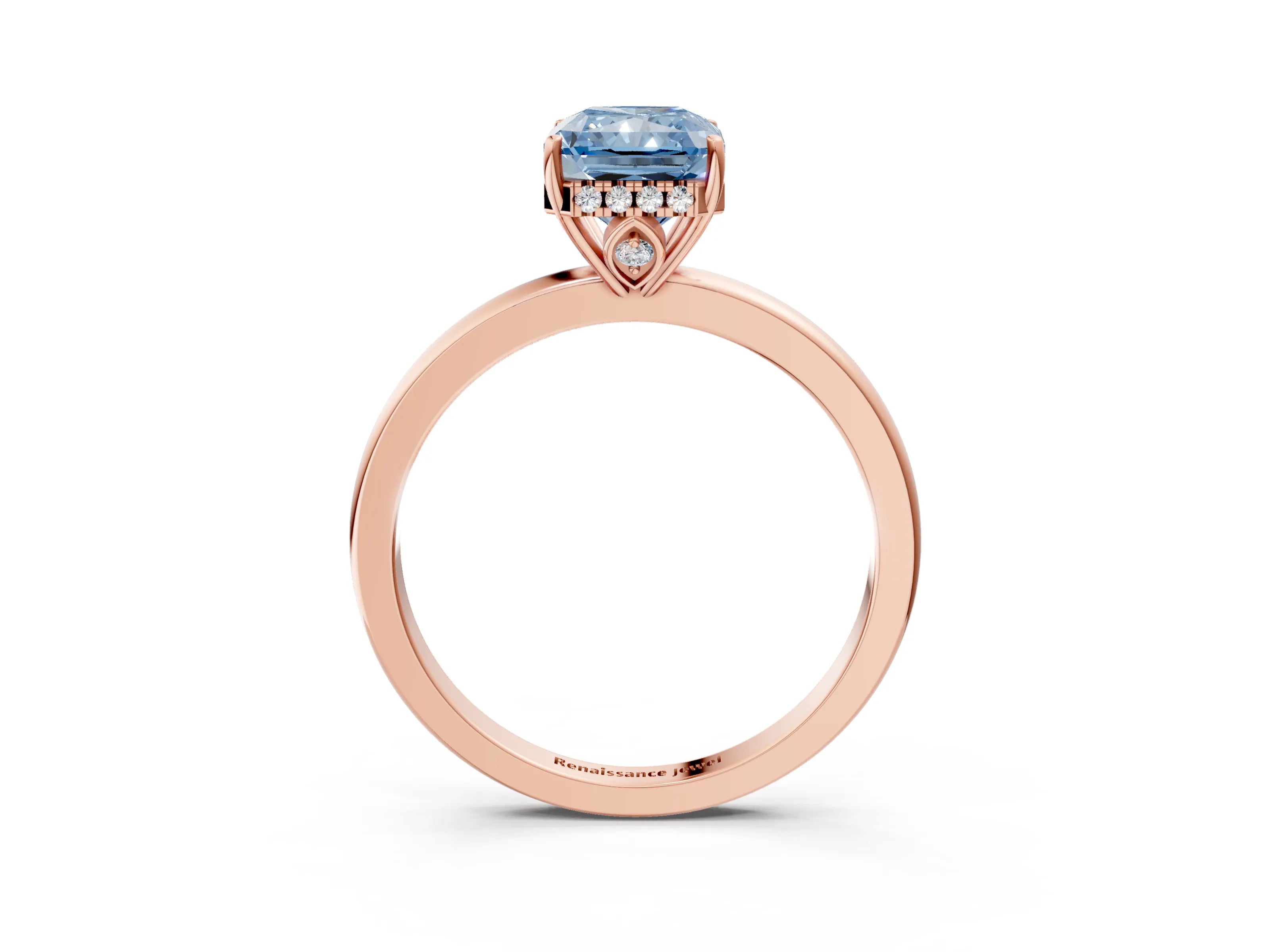 Rose gold Fancy Blue Radiant Cut Solitaire Diamond Ring with Prong Setting and Plain Band_3